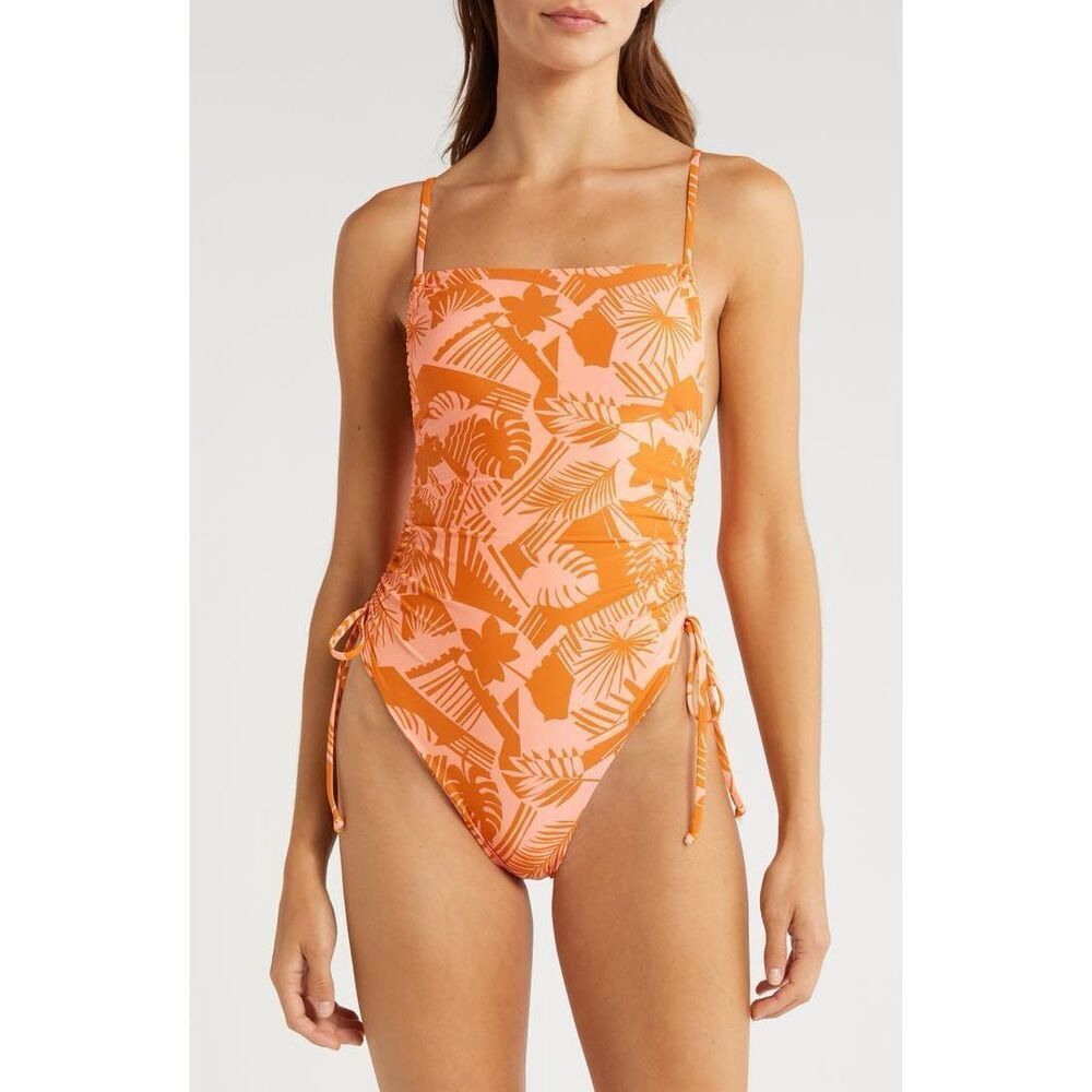 Volcom Blocked Out Floral Ruched One-Piece Swimsuit Size Medium NWOT